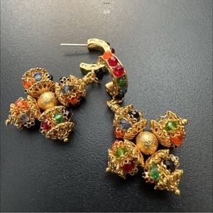 Gold Plated Gems Cross Earrings